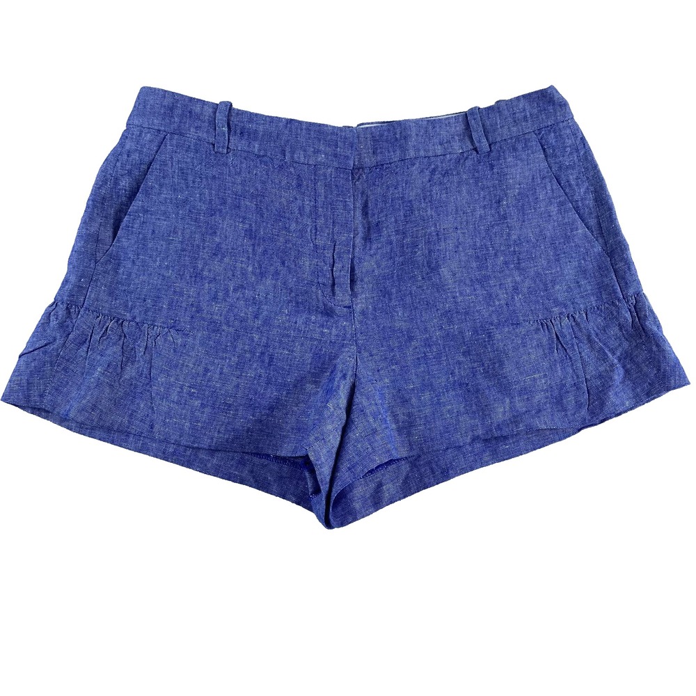 2/$30 J.Crew 100% Linen Short Women Sz 6 Blue Coastal Ruched Dressy